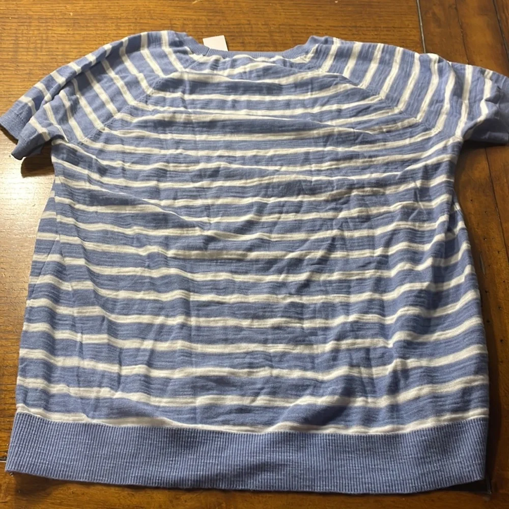 NWT Loft Lightweight short sleeve sweater - blue and white - Picture 2 of 4